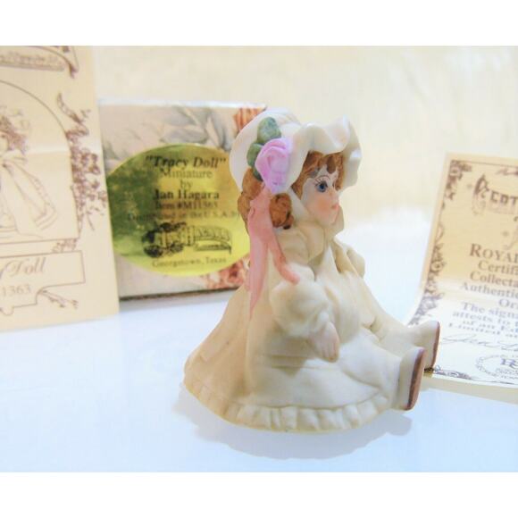 NEW Jan Hagara TRACY DOLL Miniature Porcelain FIGURINE White Dress & Hat In BOX - Picture 3 of 6